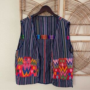 Guatemalan Embroidered Reversible Vest Huipil Boho‎ Festival *see msrmts B12
